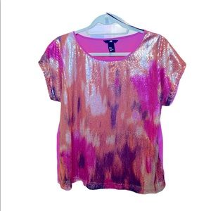 H & M Sequin Multi/Pink Short Sleeved Top Size 6